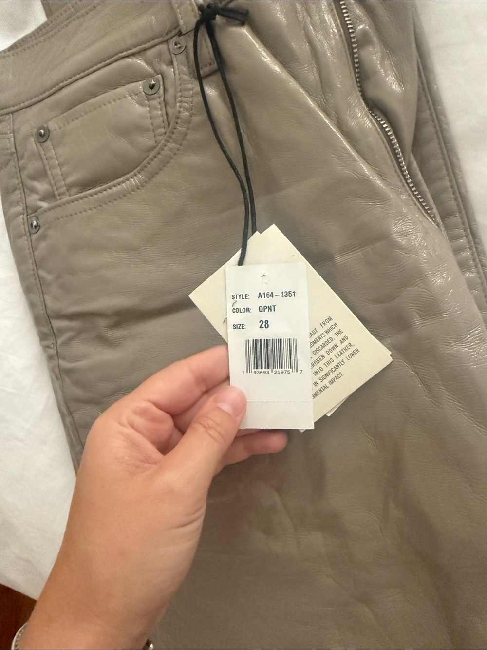 Agolde Leather Jeans in Taupe Gray - Picture 2 of 4